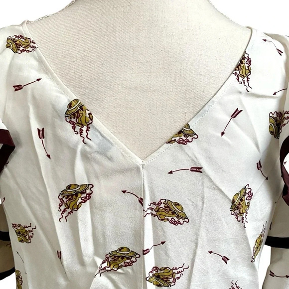 Dorothee Schumacher Silk Flutter Sleeve Blouse Cream Burgundy Trim Size 1 XS - Picture 7 of 14